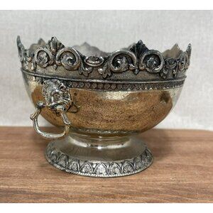Japan Silver-Plated Monteith Style Lion Handled Compote Serving Bowl Console